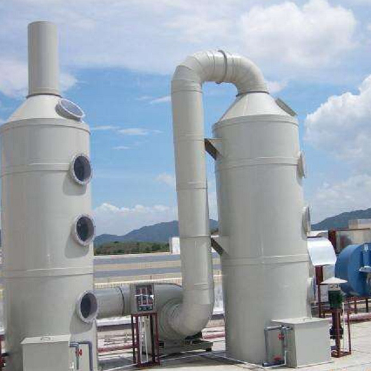  廢氣處理設(shè)備--噴淋塔具有多種型號(hào)，材質(zhì)由PP塑料或不銹鋼組成，常用于酸堿廢氣和臭氣凈化處理，是目前常見的一種高性價(jià)比的廢氣處理設(shè)備。